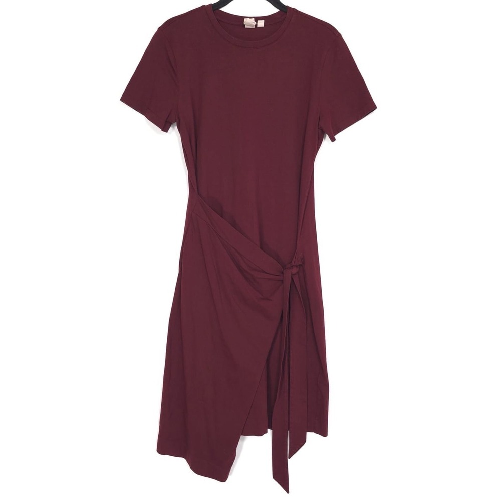 DOLAN Anthropologie Draped Mini Dress SMALL Tie Waist Cotton Burgundy T-Shirt - Picture 4 of 11